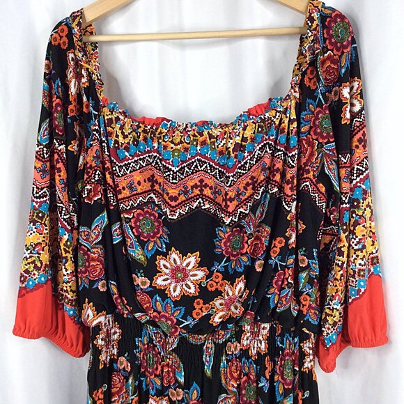 Enfocus Studio Women' Plus Size Maxi Dress 20W Peasant Floral Aztec Off Shoulder - Picture 6 of 10